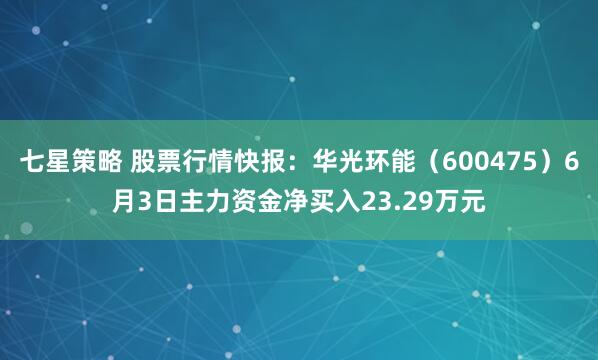 七星策略 股票行情快报：华光环能（600475）6月3日主力资金净买入23.29万元